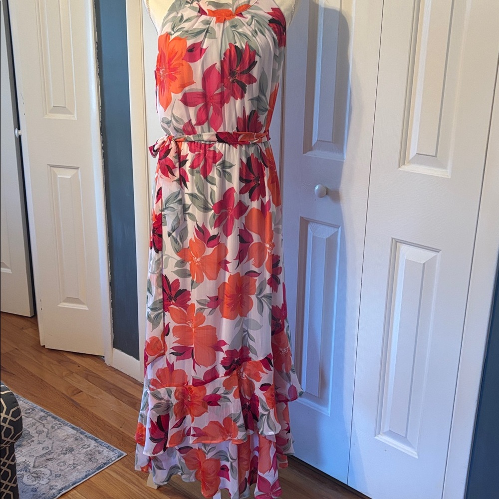 Calvin Klein Red and Orange Floral Dress